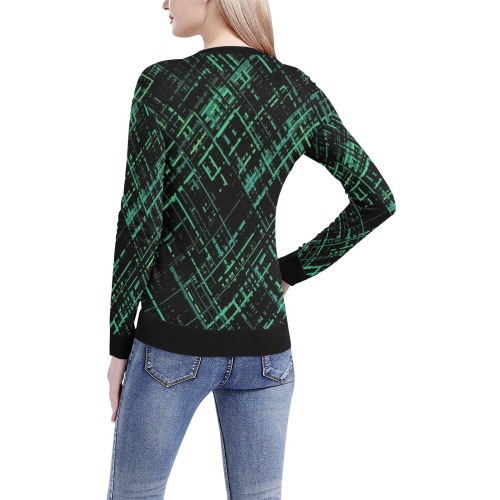 Criss-Cross Pattern (Green/Black) Women's All Over Print V-Neck Sweater (Model H48)