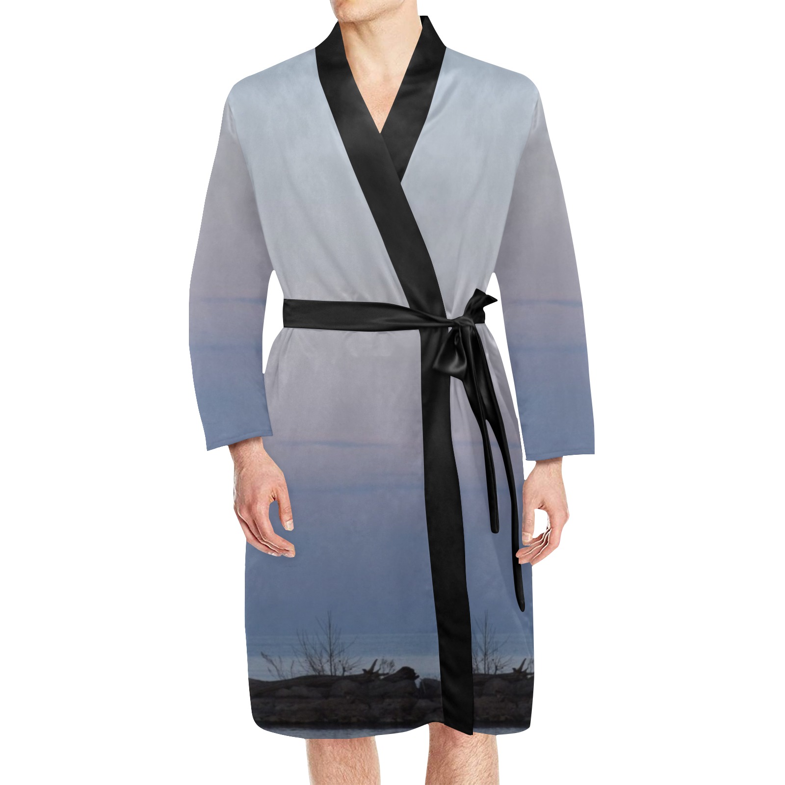 Baby Whispers Men's Long Sleeve Belted Night Robe (Model H56)