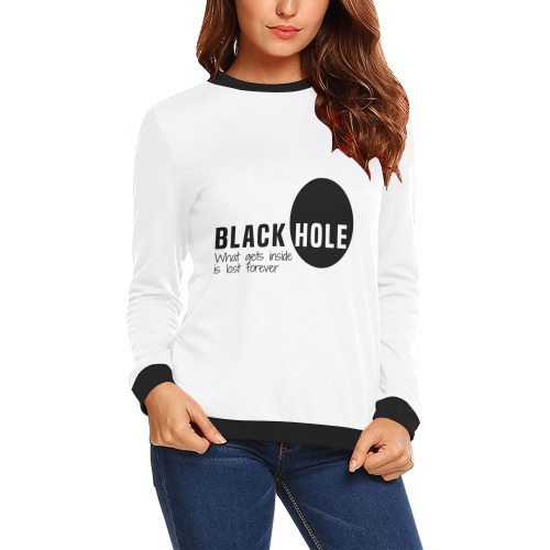 Black Hole What Gets Inside Is Lost Forever Black All Over Print Crewneck Sweatshirt for Women (Model H18)