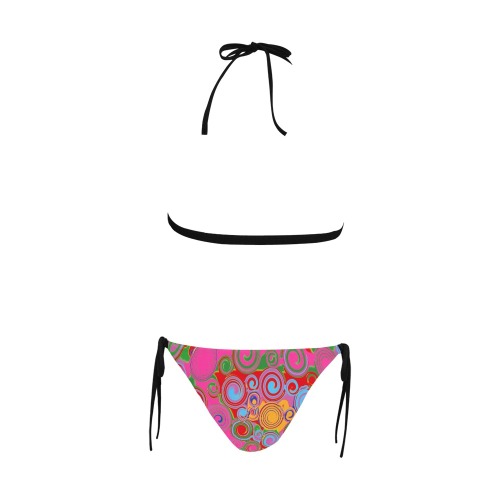 swirls pnk Buckle Front Halter Bikini Swimsuit (Model S08)