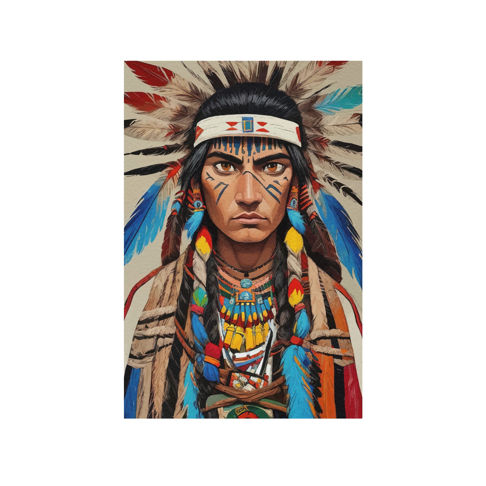 Beautiful fantasy art of Native American warrior. Frame Canvas Print 32"x48"