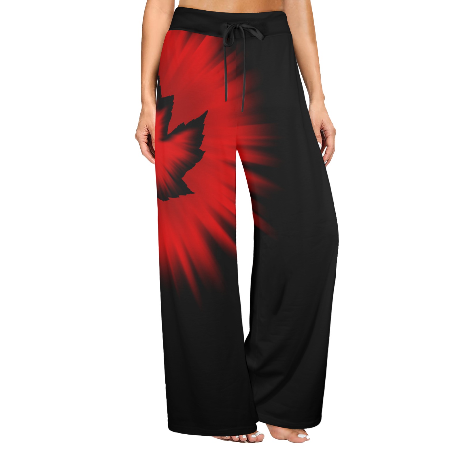 Cool Canada Lounge Pants Black Women's Wide Leg Lounge Pants (Model L77)