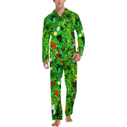 Green Abstract Art 409 Men's V-Neck Long Pajama Set