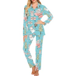 Santa and Snowman Christmas Pattern Women's Long Pajama Set