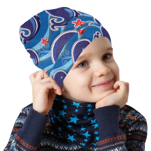 whales and sea stars All Over Print Beanie for Kids