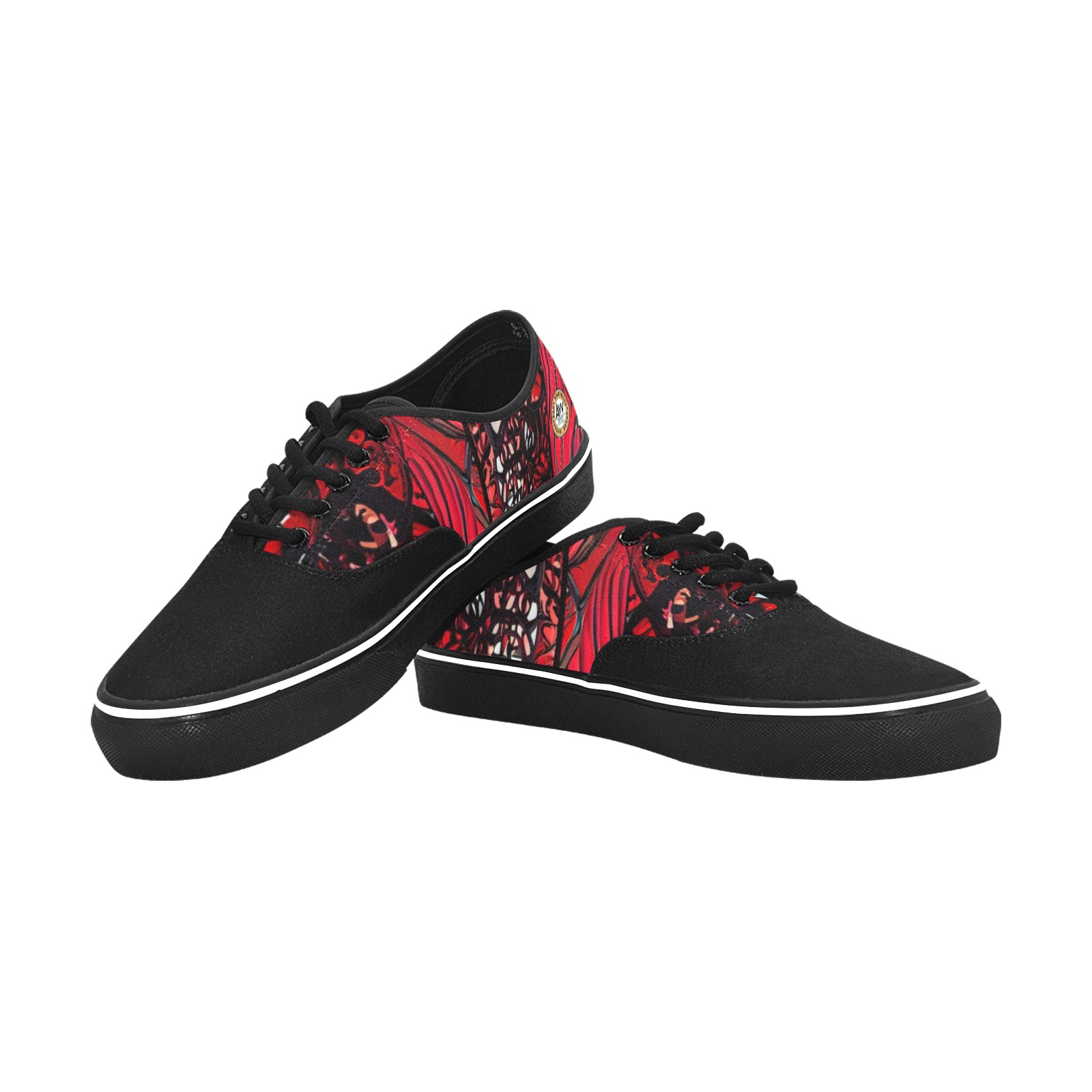 red and black intricate pattern 1 Classic Men's Canvas Low Top Shoes (Model E001-4)