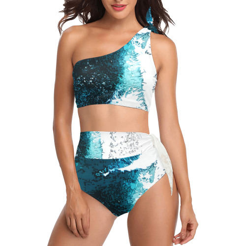 Ocean And Beach High Waisted One Shoulder Bikini Set (Model S16)