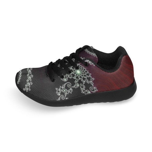 Black and White Lace on Maroon Velvet Fractal Abstract Men’s Running Shoes (Model 020)