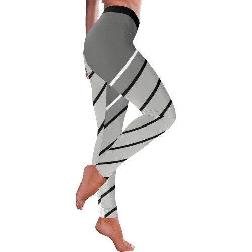 Black White Diagonal Women's Low Rise Leggings (Invisible Stitch) (Model L05)