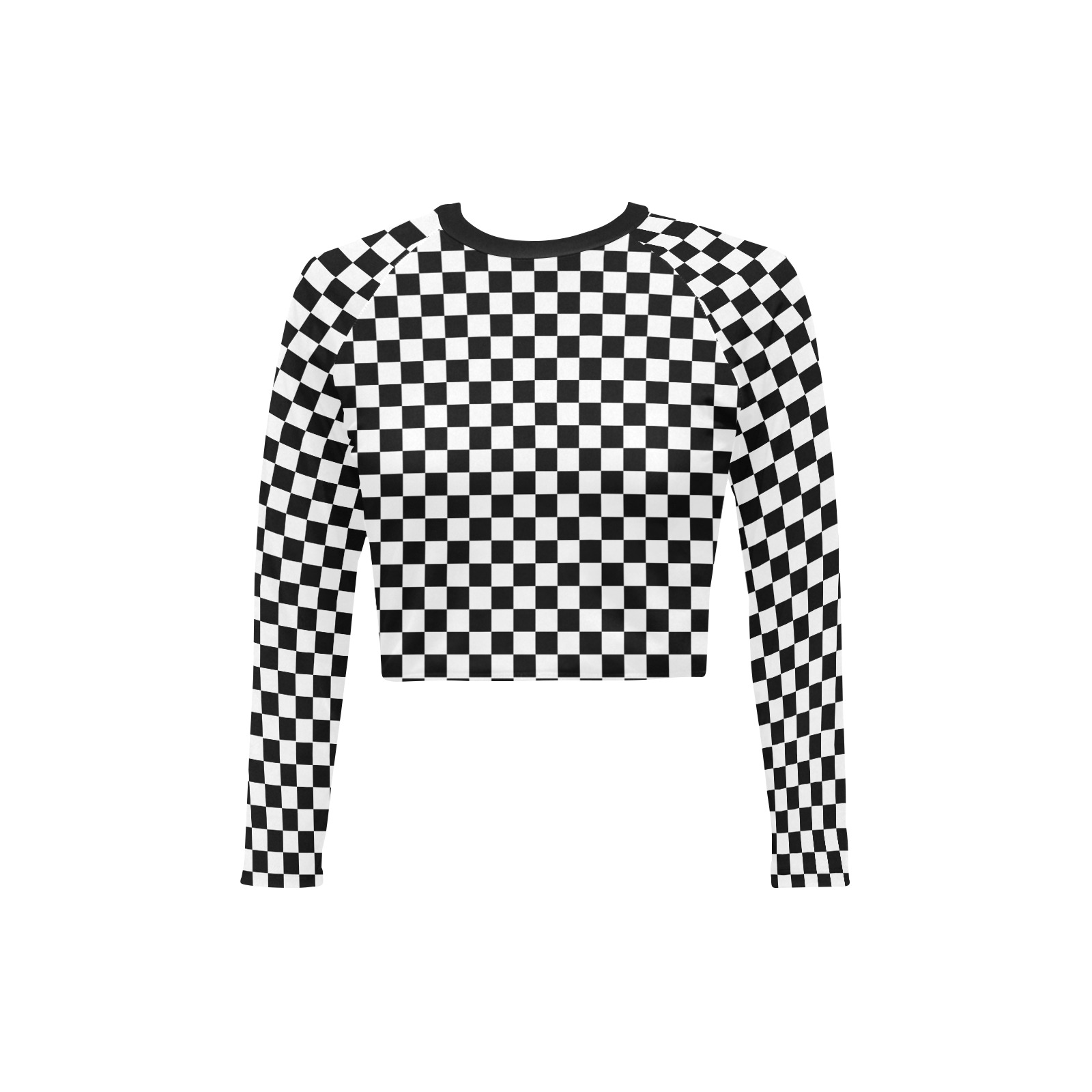 Black and White checkerboard pattern Long Sleeve Bikini Top (Model S27)