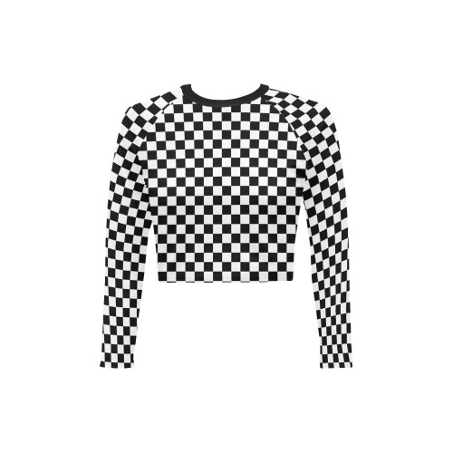 Black and White checkerboard pattern Long Sleeve Bikini Top (Model S27)