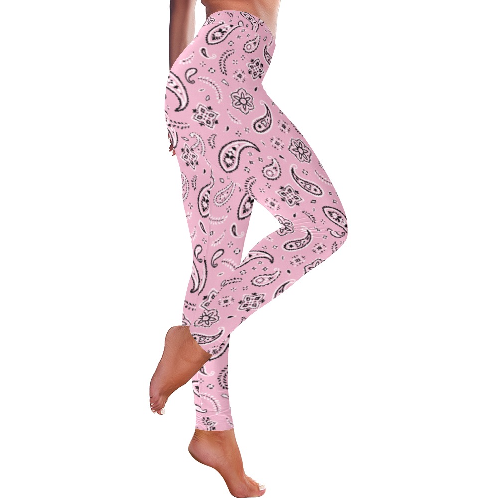 Pink Paisley Women's Low Rise Leggings (Invisible Stitch) (Model L05)