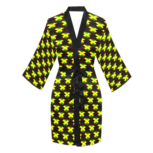 Jamaican Flag Maps Brown Long Sleeve Kimono Robe