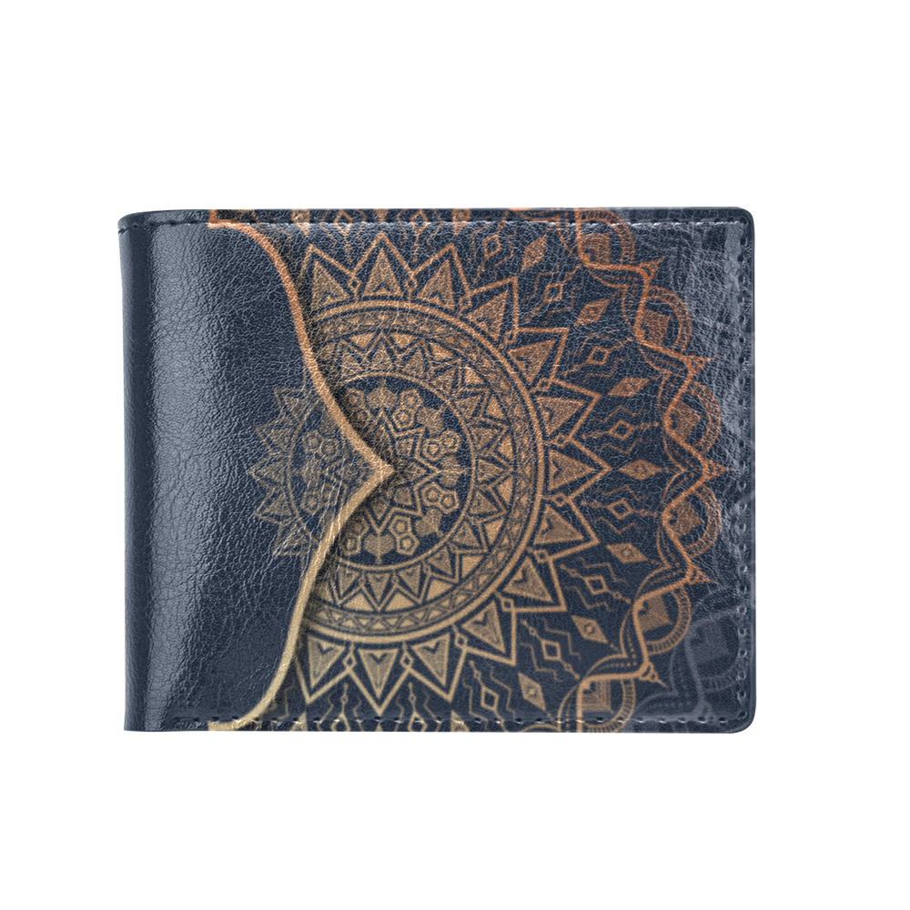 Mandala Armor in navy and gold tones Bifold Wallet with Coin Pocket (Model 1706)
