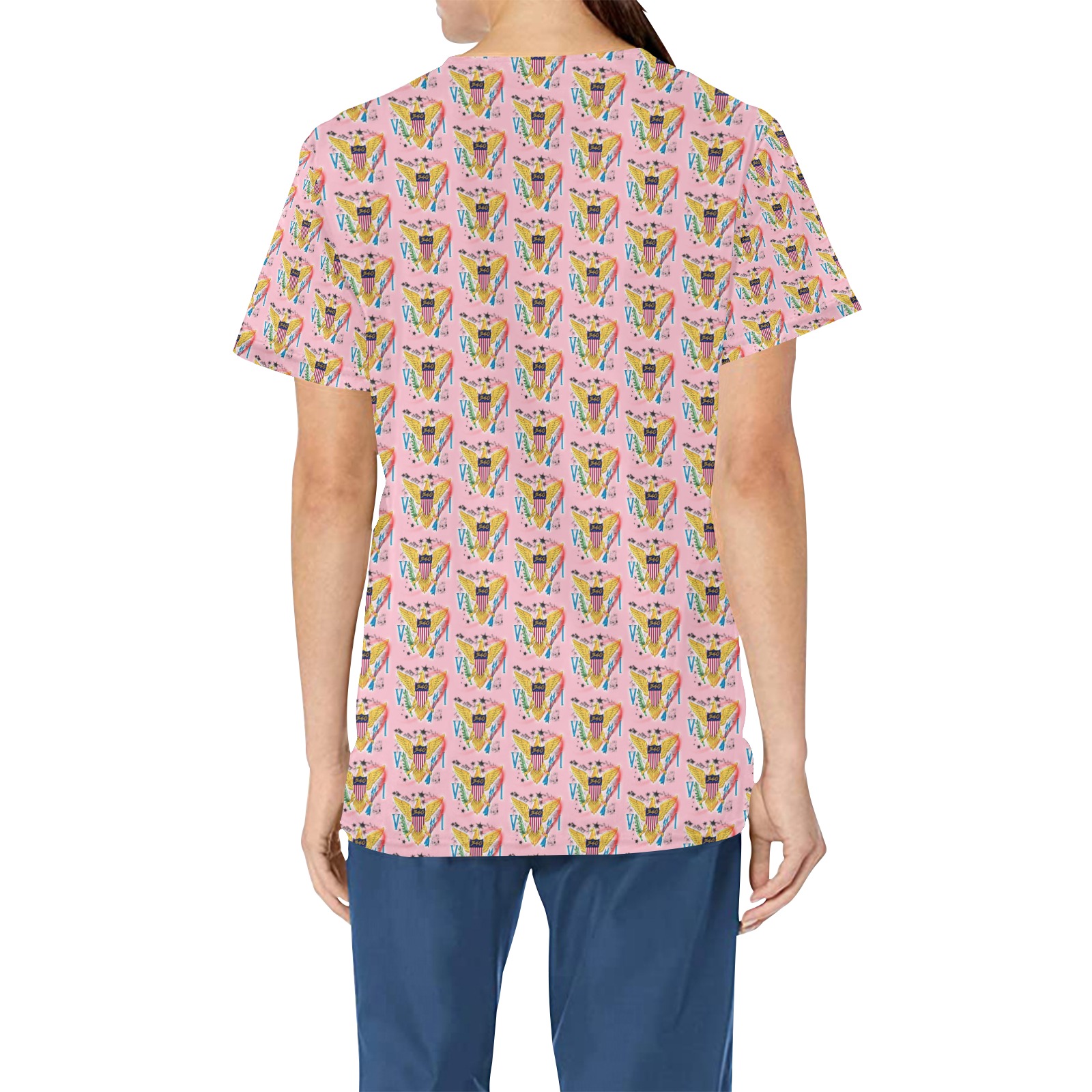 TRENDY LIONESS COUTURE VI FLAG PINK SCRUB All Over Print Scrub Top