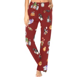 Halloween Gnome Pajama Pants Burgundy Women's Pajama Trousers