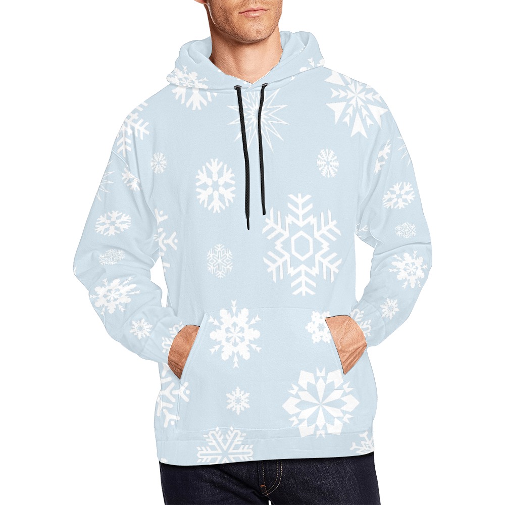 White Snowflakes Snowfall Winter Pattern All Over Print Hoodie for Men (USA Size) (Model H13)