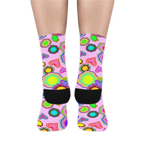 Groovy Hearts and Flowers Pink Trouser Socks (For Men)