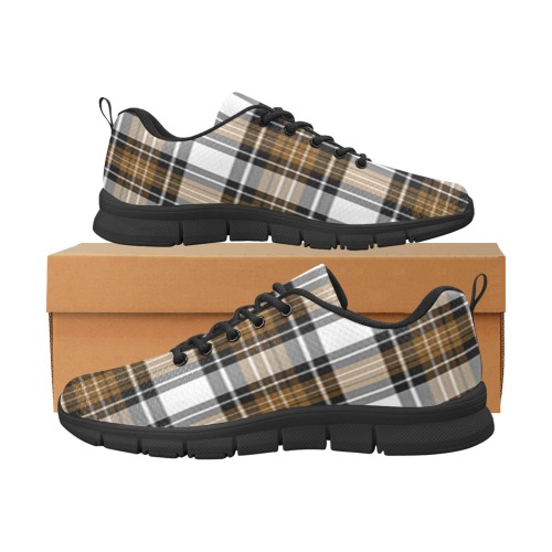 Brown Black Plaid Women's Breathable Running Shoes (Model 055)