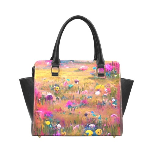 wild_flower_field_TradingCard Rivet Shoulder Handbag (Model 1645)