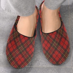 Red tartan plaid winter Christmas pattern holidays Men's Cotton Slippers (Model 0601)