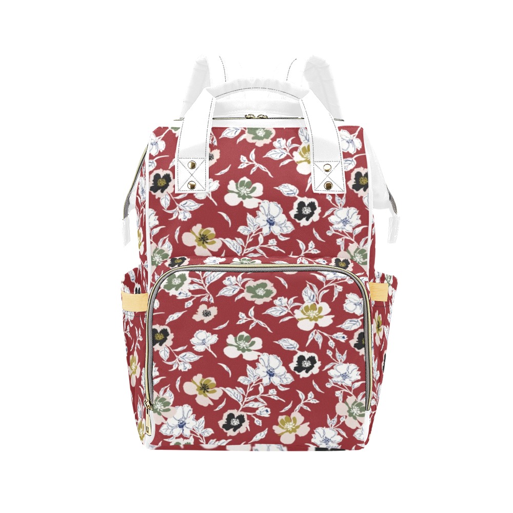 Flowers abstract red garden DPMF Multi-Function Diaper Backpack/Diaper Bag (Model 1688)