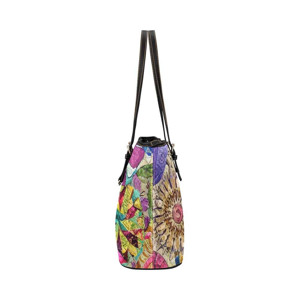 Boho Aesthetic Simulated Quilt Artwork Leather Tote Bag/Large (Model 1651)