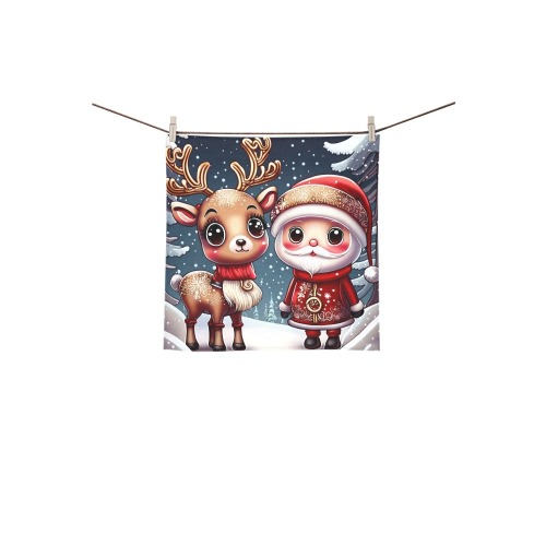 Santa and Reindeer Square Towel 13“x13”
