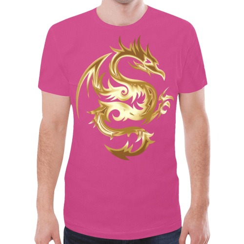 Golden Dragon Hot Pink New All Over Print T-shirt for Men (Model T45)