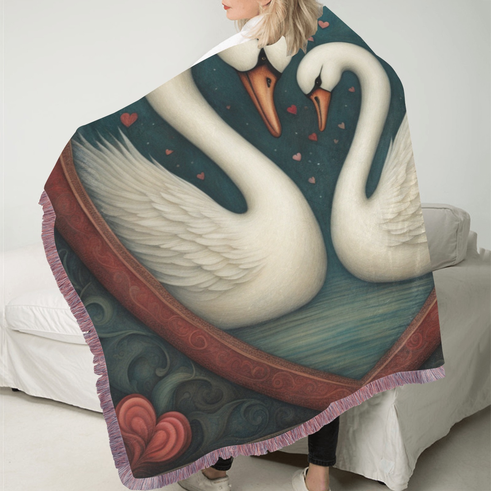 Swan Love Ultra-Soft Fringe Blanket 30"x40" (Mixed Pink)