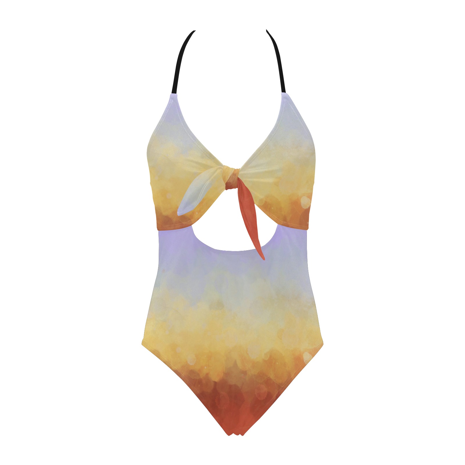 Artistic stripes brushes Backless Hollow Out Bow Tie Swimsuit (Model S17)