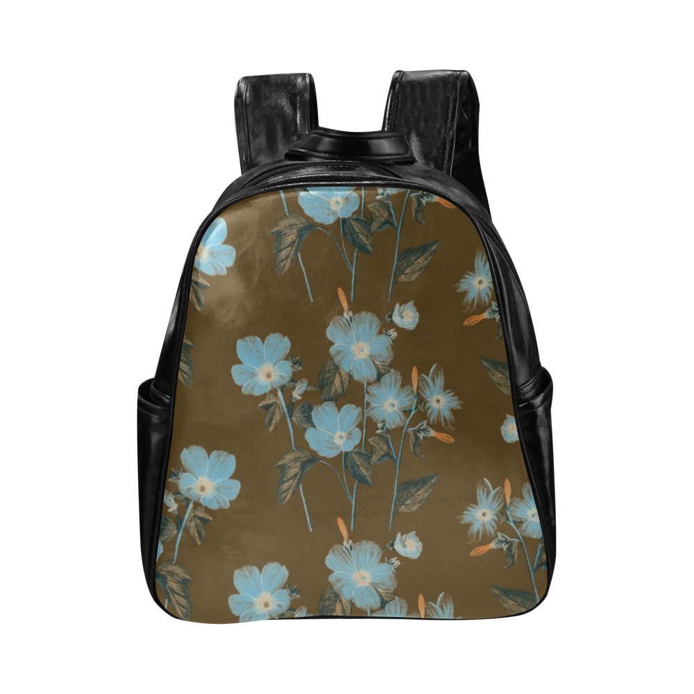 Rustic Blue Floral Bouquet Multi-Pockets Backpack (Model 1636)