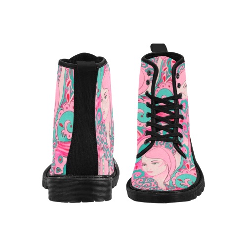 pink Dancer Martin Boots for Women (Black) (Model 1203H)