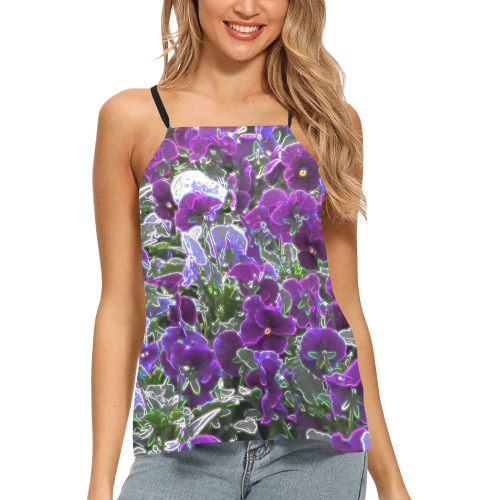 Field Of Purple Flowers 8420 Loose Fit Halter Neck Top (Model T68)