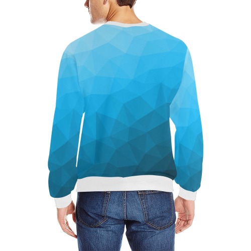 Cyan gradient geometric mesh pattern Men's Rib Cuff Crew Neck Sweatshirt (Model H34)