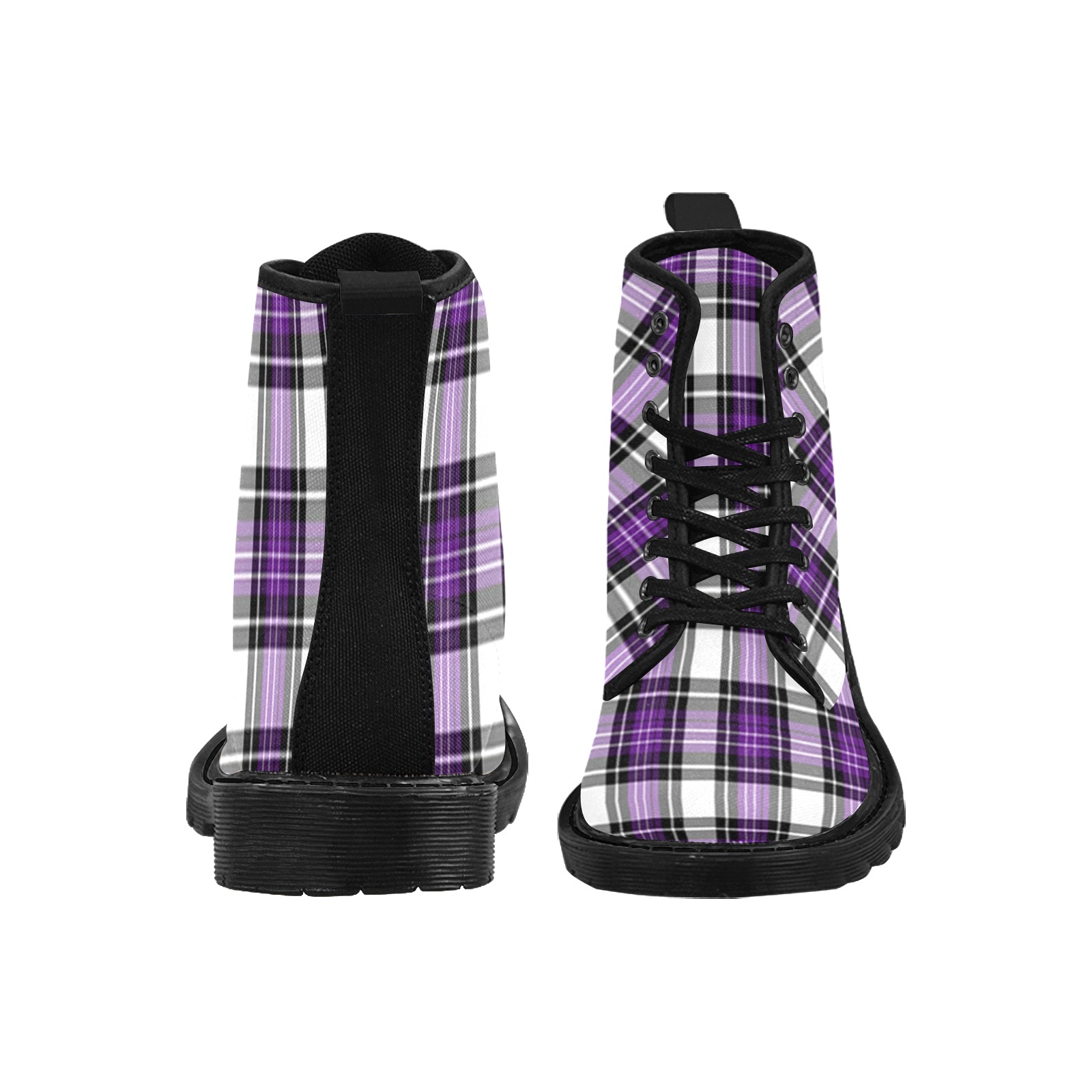 Purple Black Plaid Martin Boots for Men (Black) (Model 1203H)