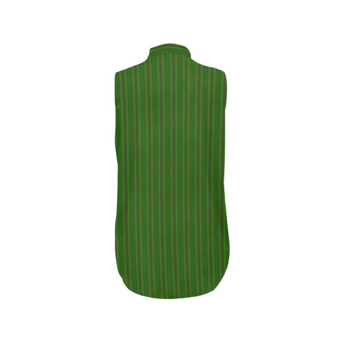 African Diagonal Green Flowers Women's Bow Tie V-Neck Sleeveless Shirt (Model T69)