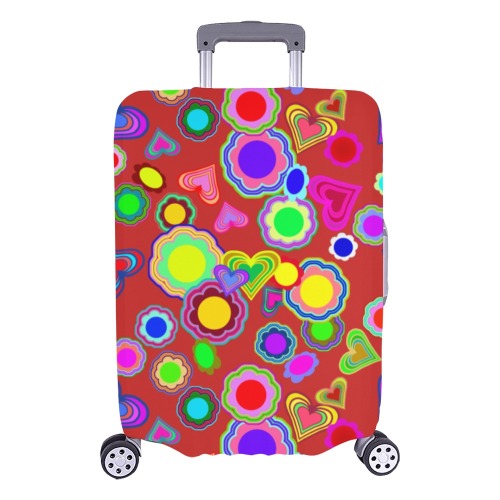 Groovy Hearts and Flowers Red Luggage Cover/Large 26"-28"