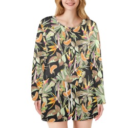 Dark modern paint tropical paradise-02 Women's Long Sleeve Scoop Neck Short Pajama Set