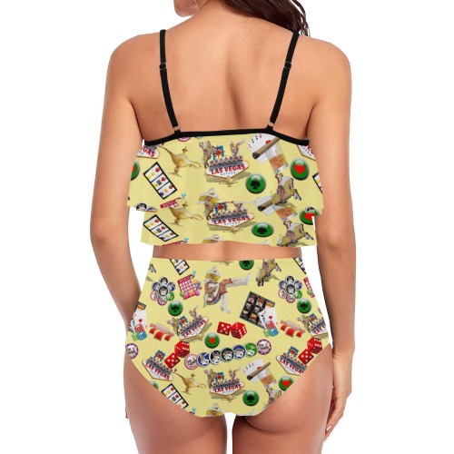Las Vegas Gamblers Delight - Yellow High Waisted Double Ruffle Bikini Set (Model S34)