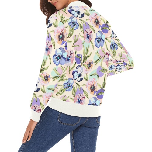 Beautiful tropical garden pastel colors All Over Print Bomber Jacket for Women (Model H19)
