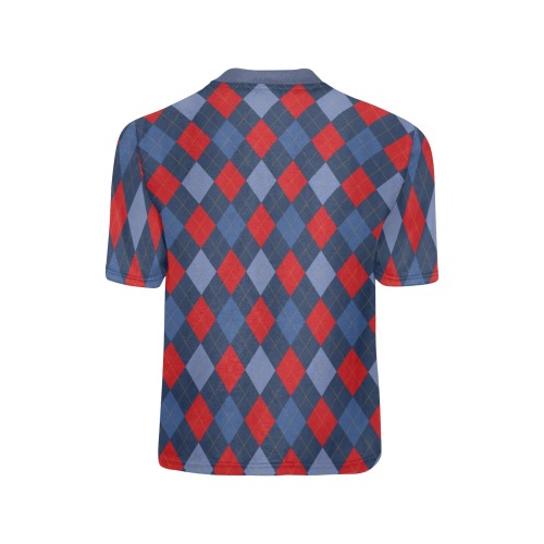 Blue and Red Argyle Big Boys' All Over Print Crew Neck T-Shirt (Model T40-2)