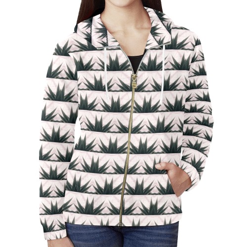 Leafs pattern All Over Print Full Zip Hoodie for Women (Model H14)