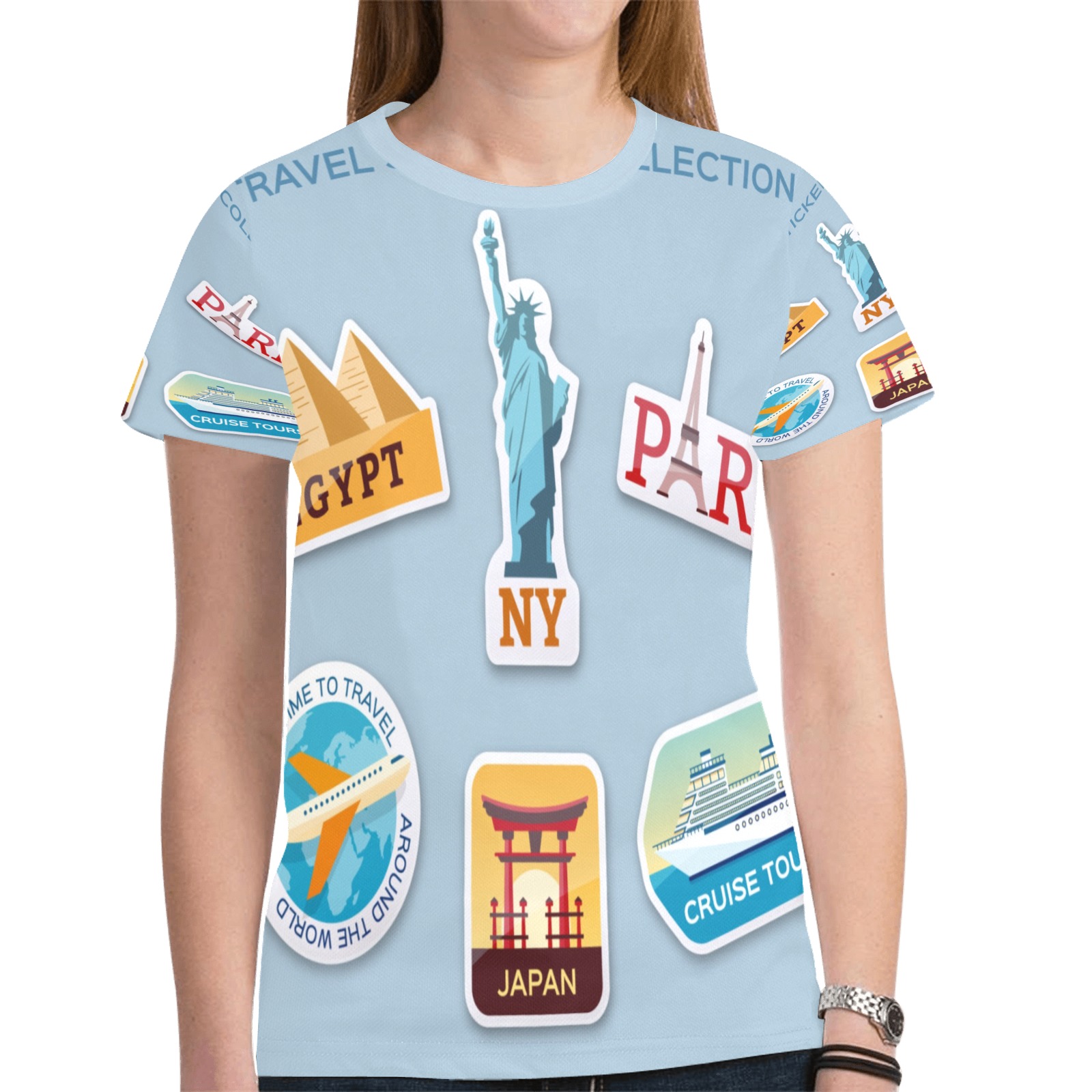 travel sticker collection collectable fly New All Over Print T-shirt for Women (Model T45)