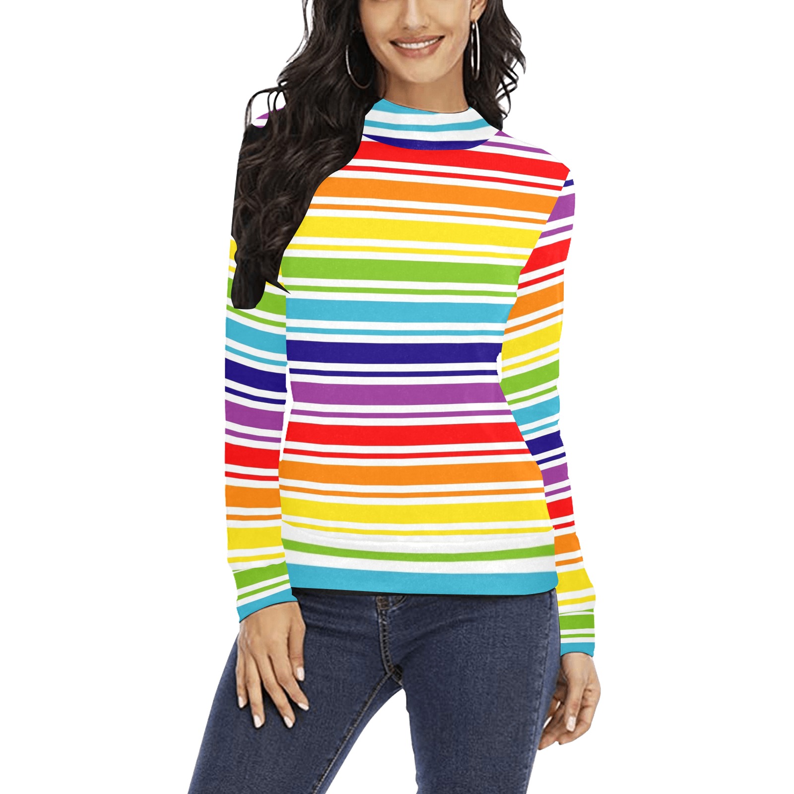 Rainbow Stripes Women's All Over Print Mock Neck Sweatshirt (Model H43)
