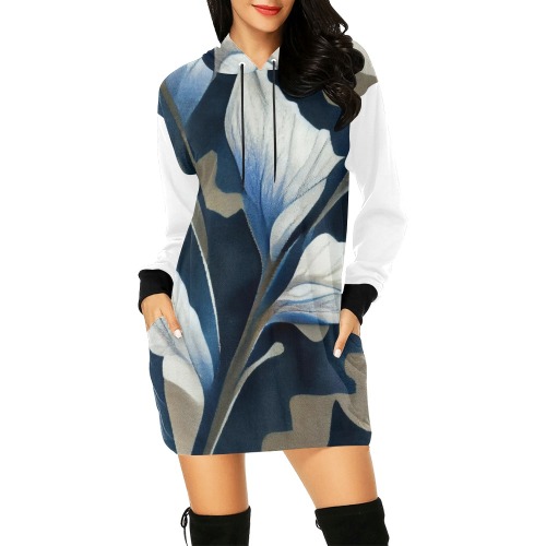 blue and white pattern 3 All Over Print Hoodie Mini Dress (Model H27)