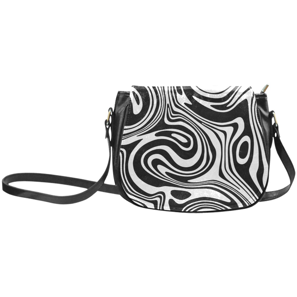 Black and White Marble Classic Saddle Bag/Large (Model 1648)