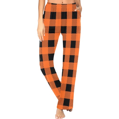 Buffalo Plaid - Orange and Black Halloween Women's Pajama Trousers