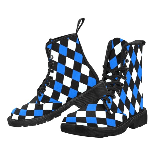 Black, Blue and White Geometric Martin Boots for Men (Black) (Model 1203H)