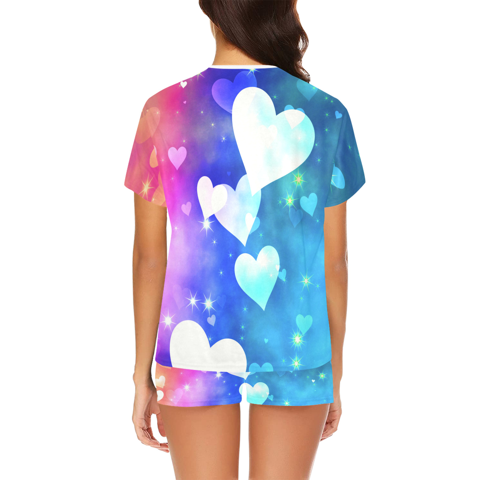 Dreamy Love Heart Sky Background Women's Short Pajama Set